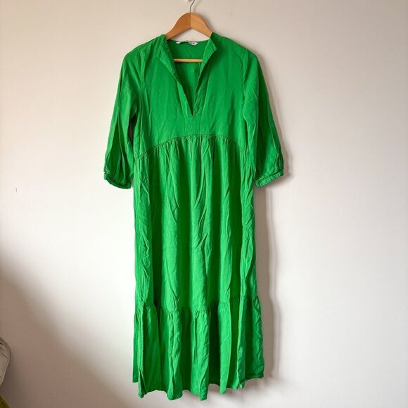 Zara Linen Blend Tiered Ruffle Hem Midi Dress Green Size Large - Picture 3 of 6